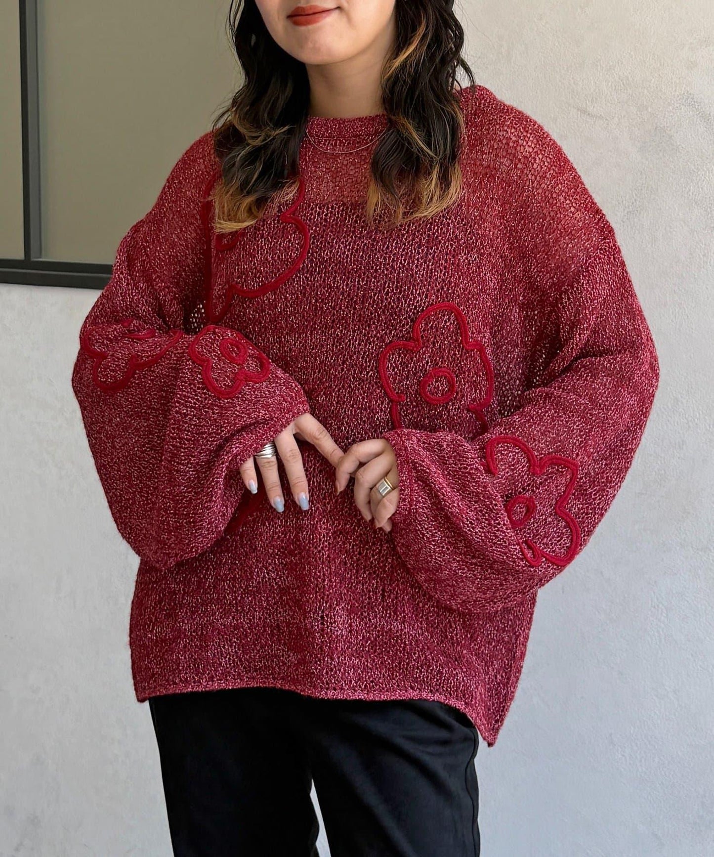 鏤空編織刺繡針織衫