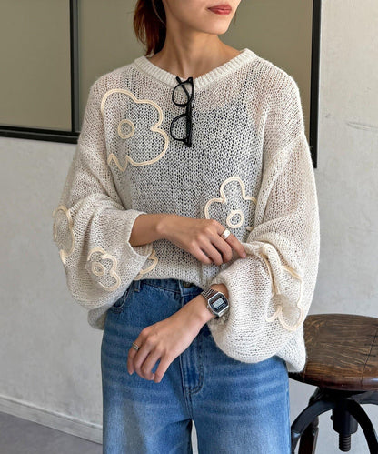 鏤空編織刺繡針織衫