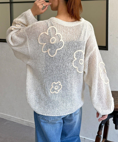 鏤空編織刺繡針織衫