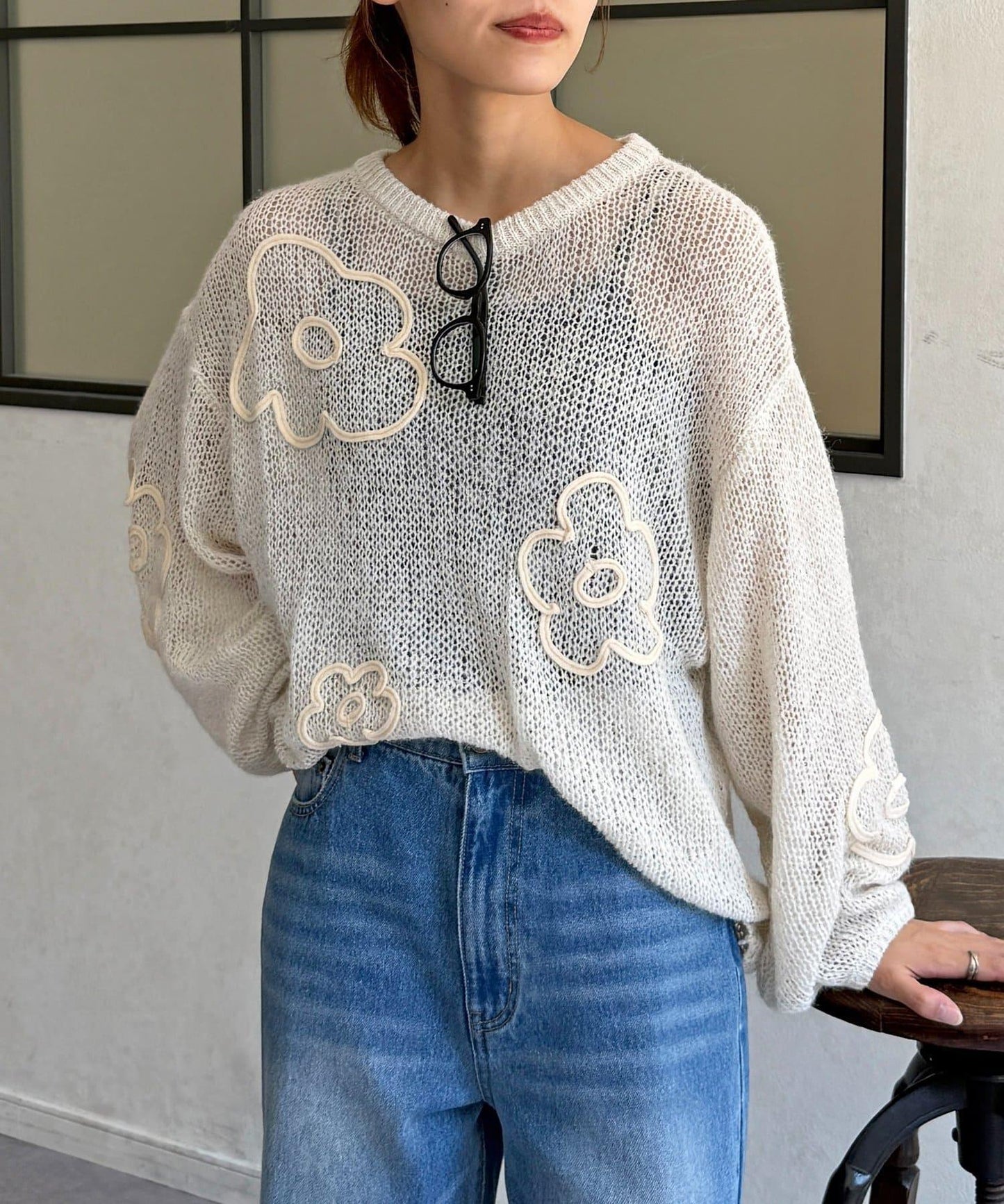 鏤空編織刺繡針織衫