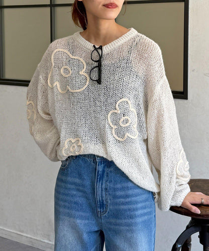 鏤空編織刺繡針織衫