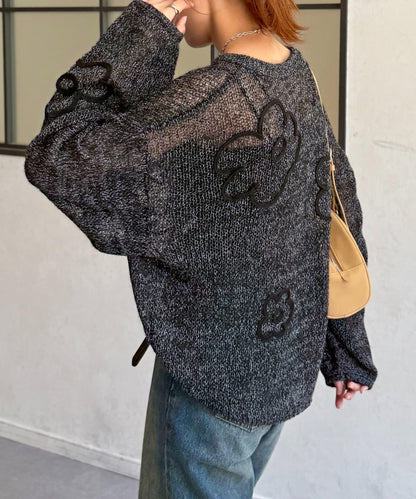 鏤空編織刺繡針織衫