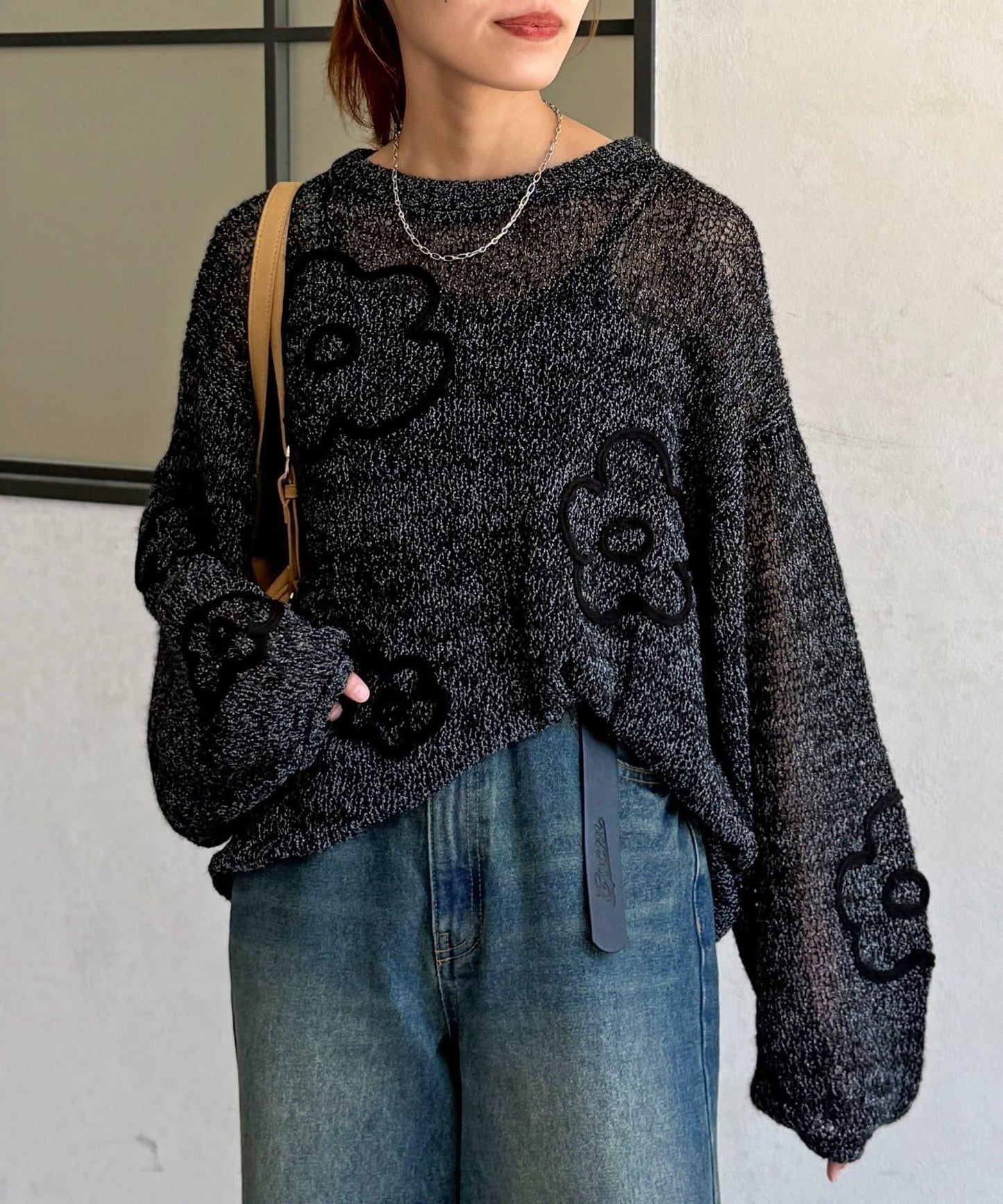 鏤空編織刺繡針織衫