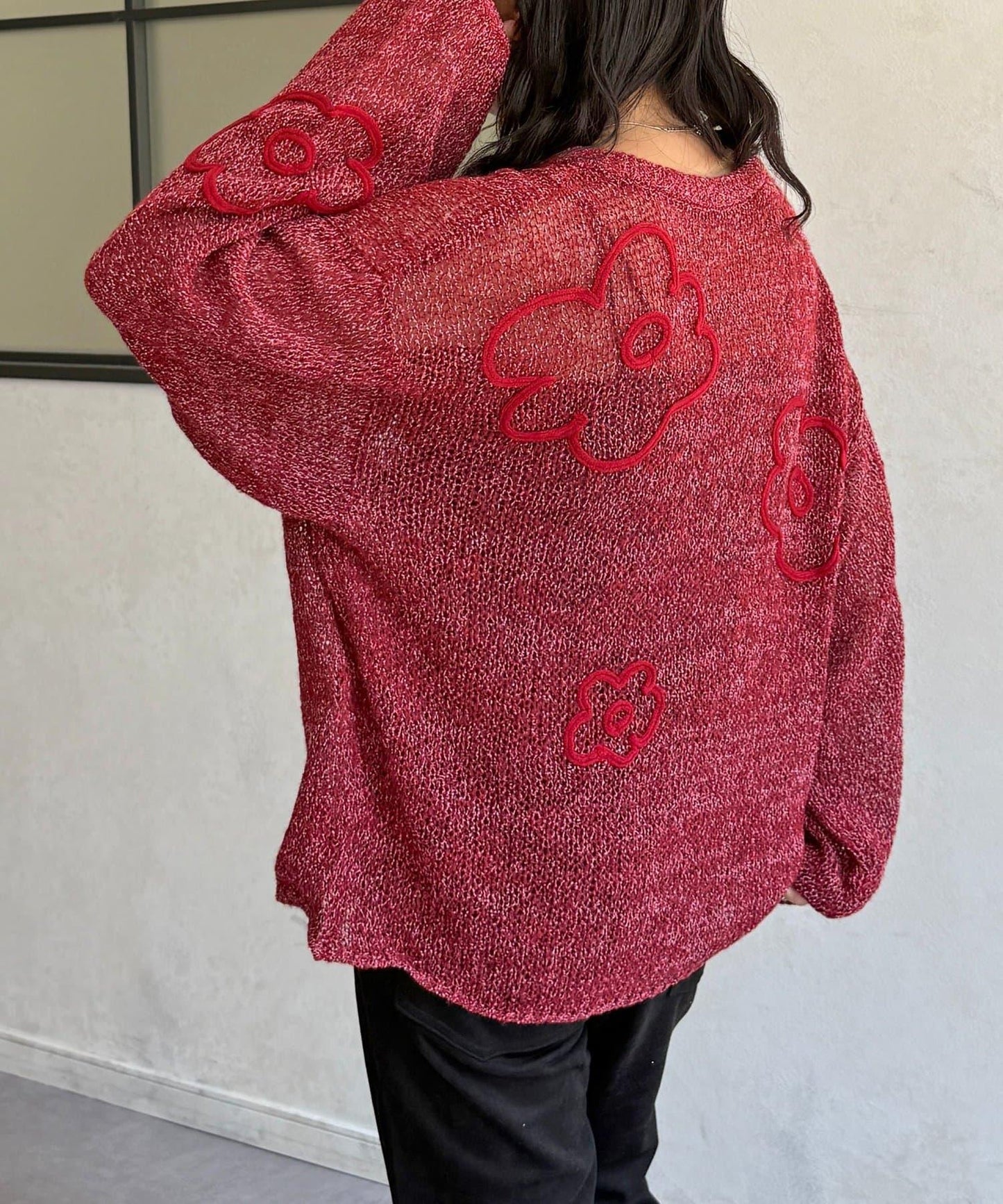 鏤空編織刺繡針織衫