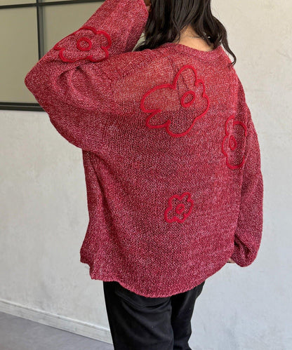 鏤空編織刺繡針織衫