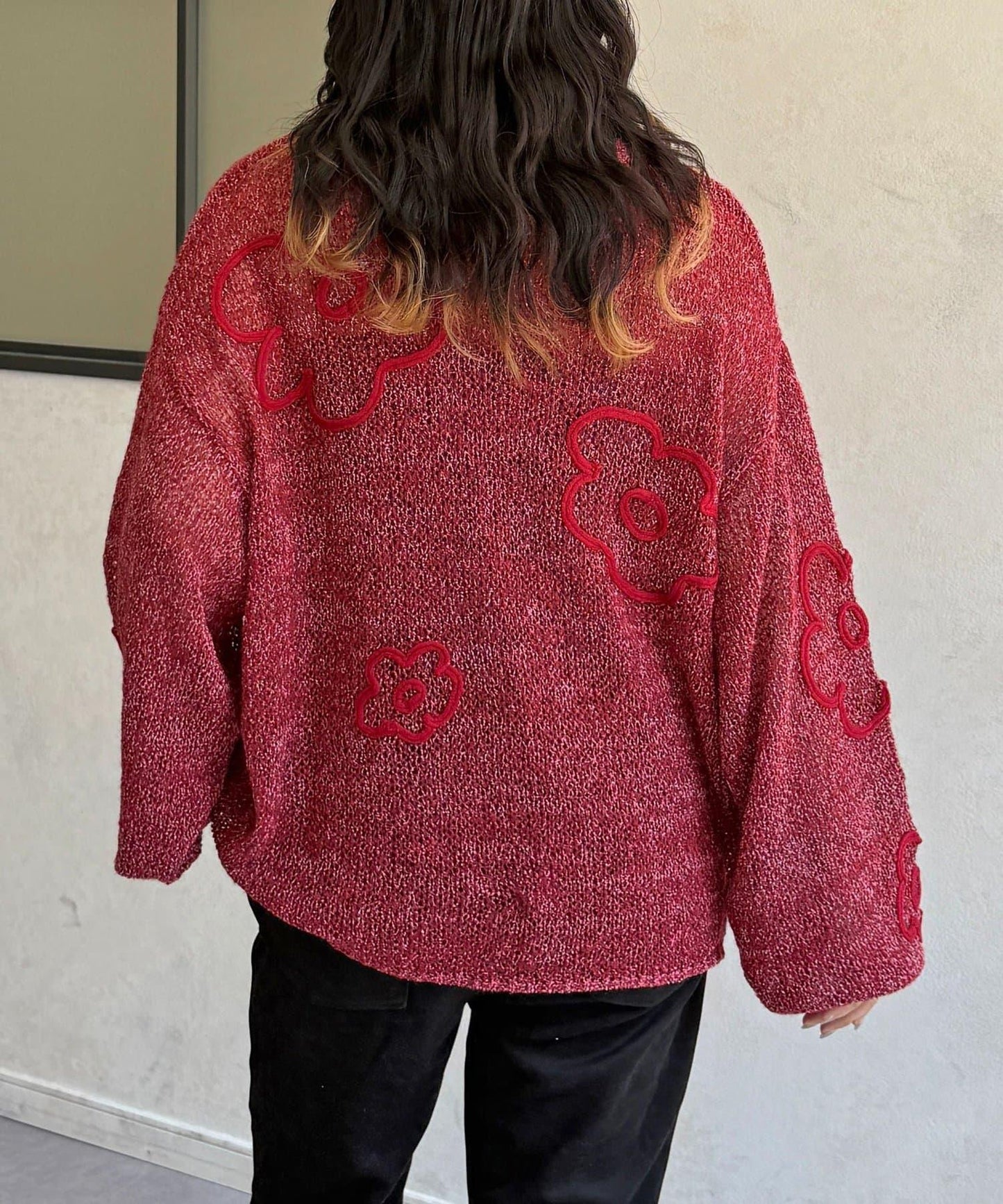 鏤空編織刺繡針織衫