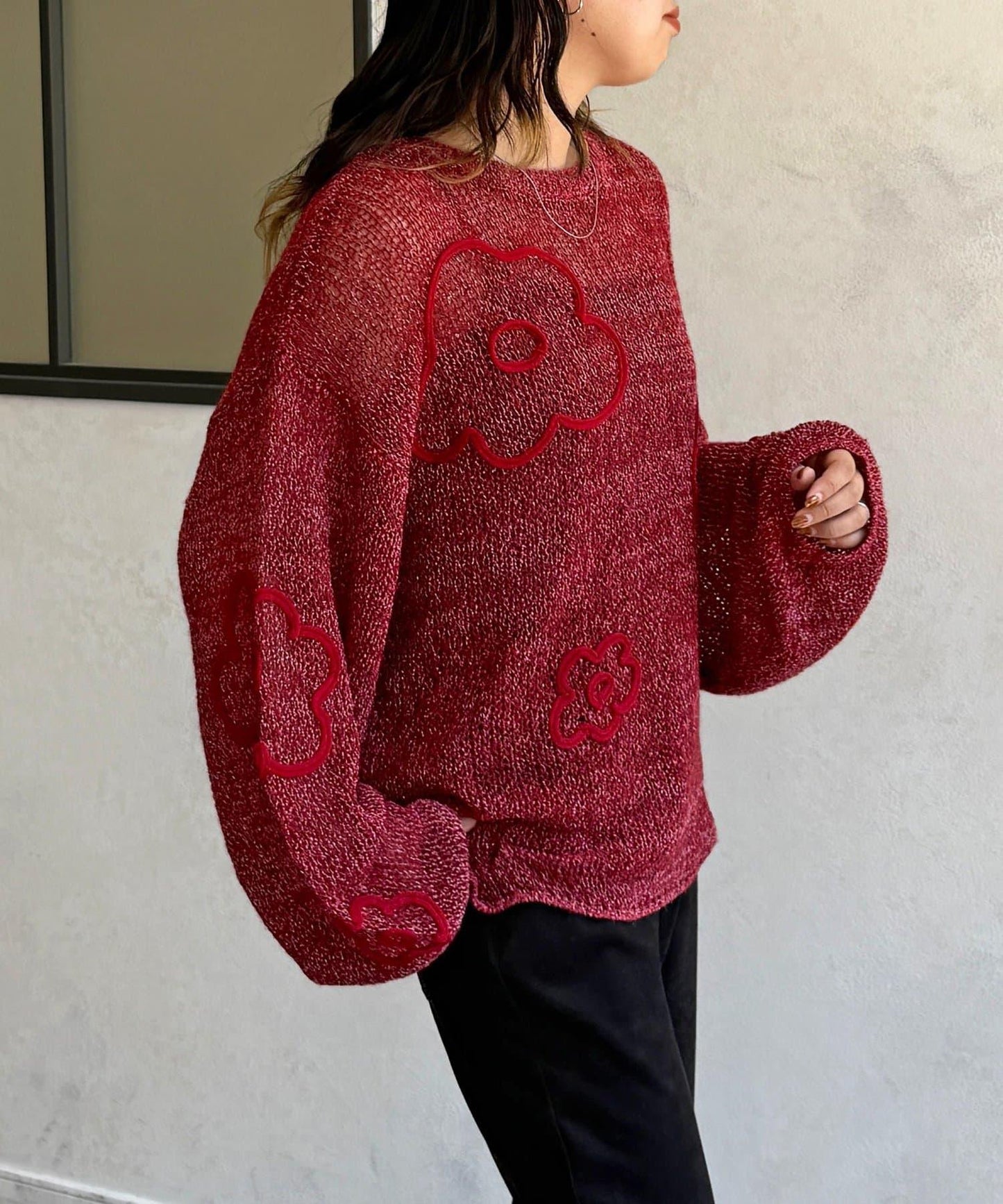 鏤空編織刺繡針織衫