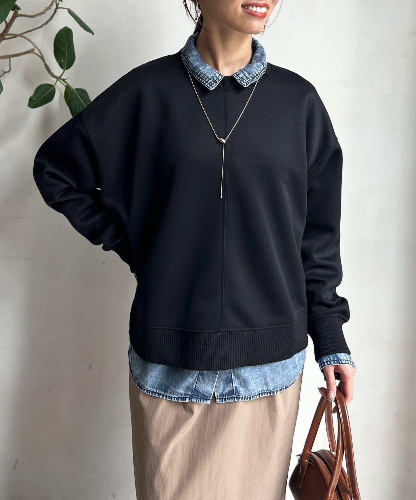 輕量粘合落肩套頭衫