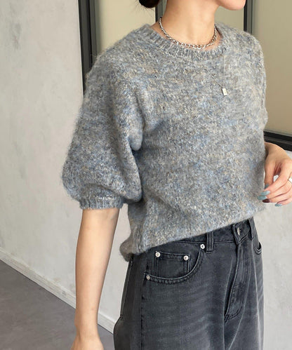 仿馬海毛混色半袖針織衫