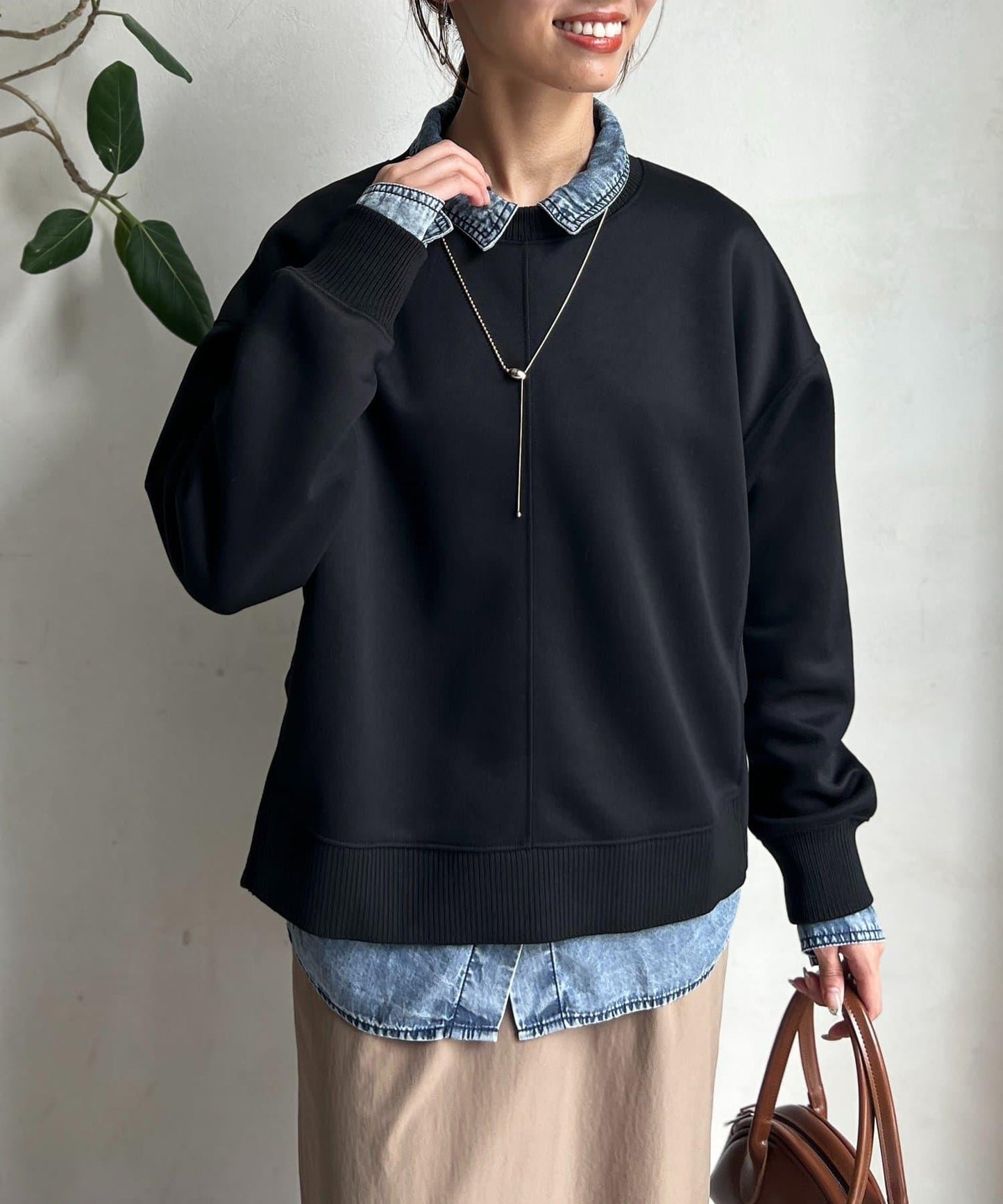 輕量粘合落肩套頭衫