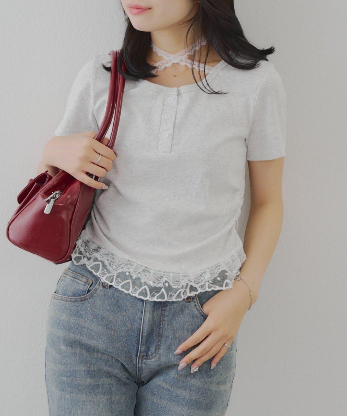 蕾絲掛脖T恤