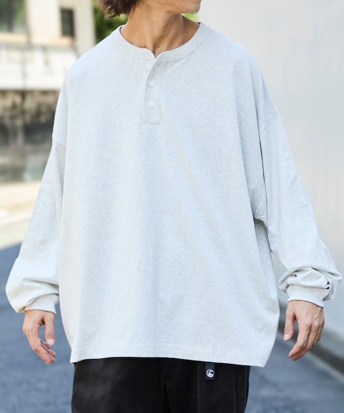 寬鬆版型 單點刺繡 亨利領 長袖T恤