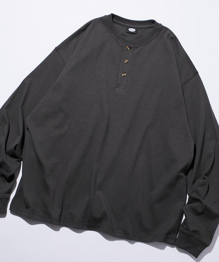 9盎司重磅寬鬆版型亨利領長袖T恤/重磅/長袖T恤