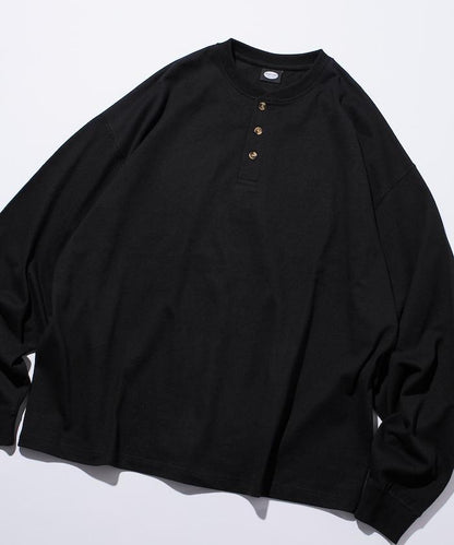 9盎司重磅寬鬆版型亨利領長袖T恤/重磅/長袖T恤