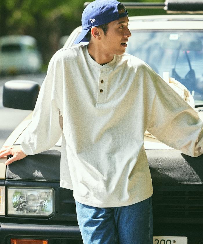 9盎司重磅寬鬆版型亨利領長袖T恤/重磅/長袖T恤