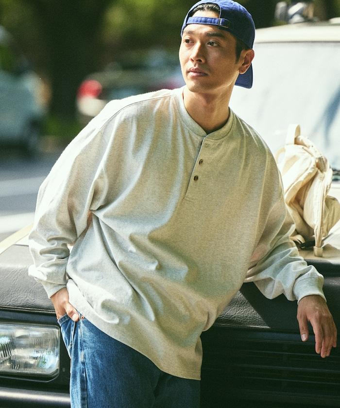 9盎司重磅寬鬆版型亨利領長袖T恤/重磅/長袖T恤