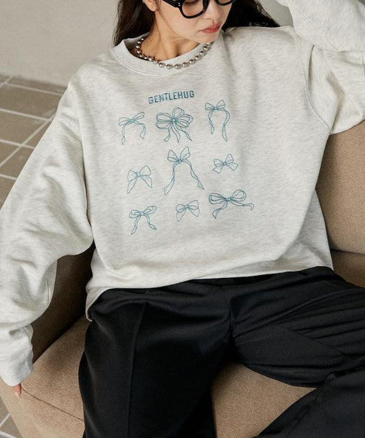蝴蝶結刺繡圓領衛衣