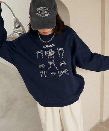 蝴蝶結刺繡圓領衛衣