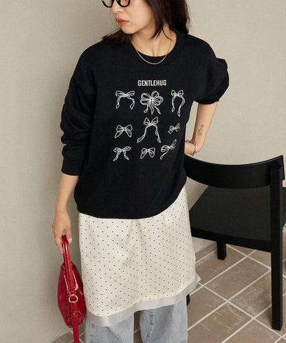 蝴蝶結刺繡圓領衛衣