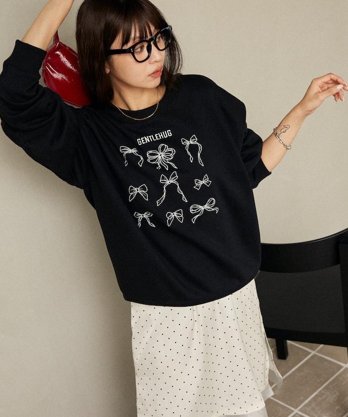 蝴蝶結刺繡圓領衛衣
