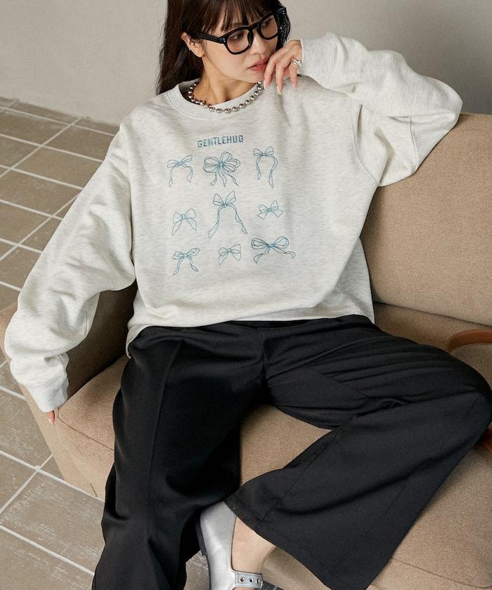 蝴蝶結刺繡圓領衛衣