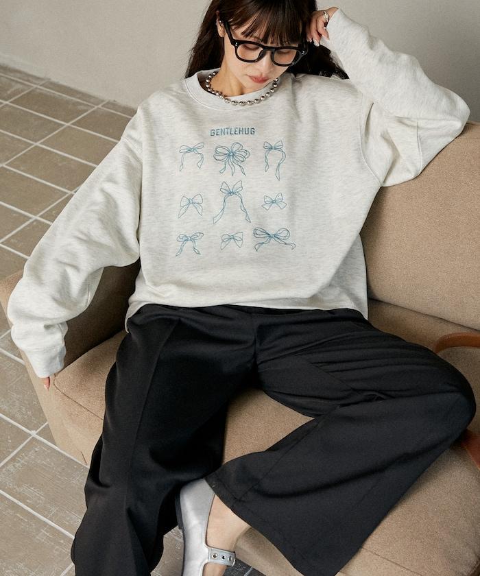 蝴蝶結刺繡圓領衛衣