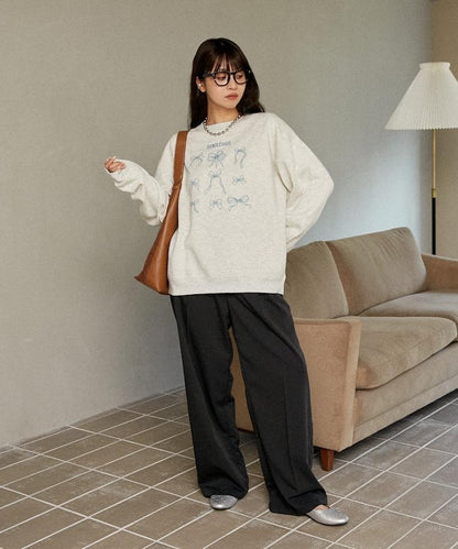 蝴蝶結刺繡圓領衛衣