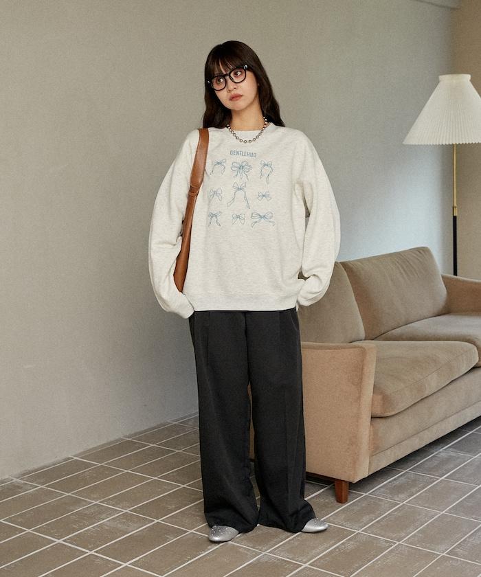 蝴蝶結刺繡圓領衛衣