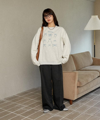 蝴蝶結刺繡圓領衛衣