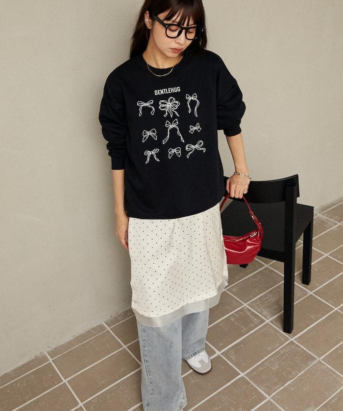 蝴蝶結刺繡圓領衛衣