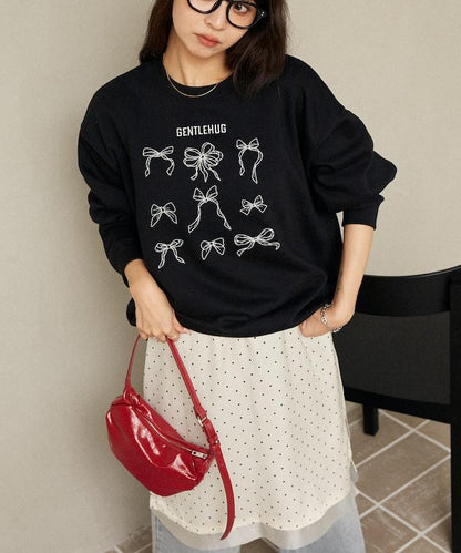 蝴蝶結刺繡圓領衛衣