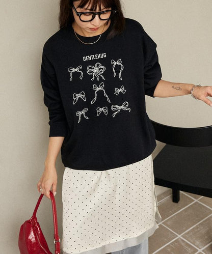 蝴蝶結刺繡圓領衛衣