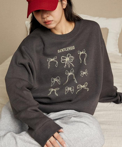 蝴蝶結刺繡圓領衛衣