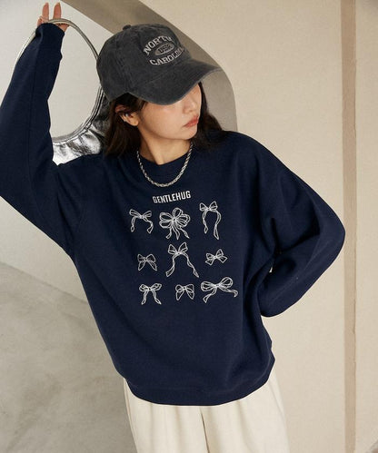 蝴蝶結刺繡圓領衛衣