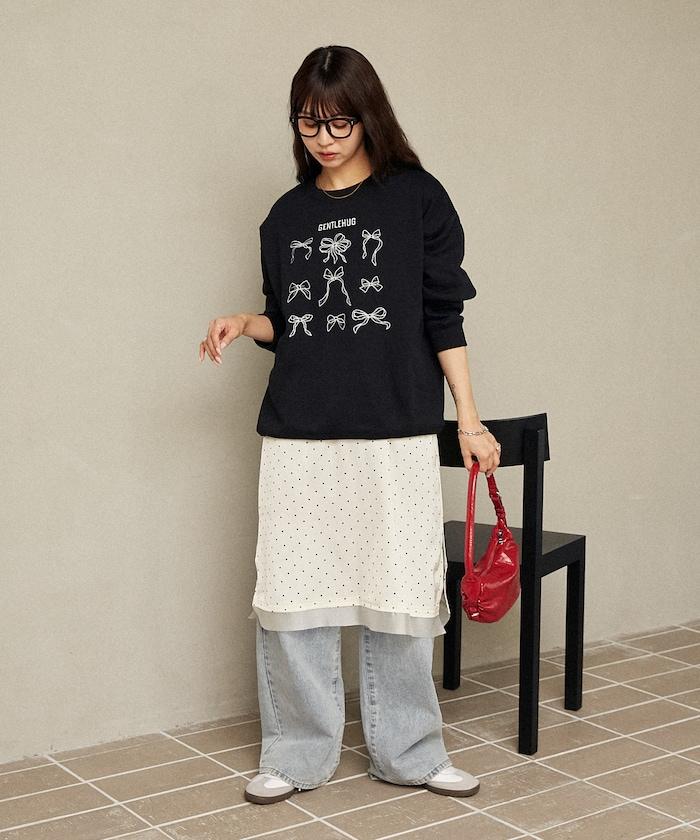 蝴蝶結刺繡圓領衛衣