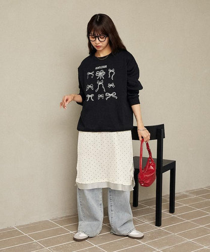 蝴蝶結刺繡圓領衛衣