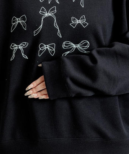 蝴蝶結刺繡圓領衛衣
