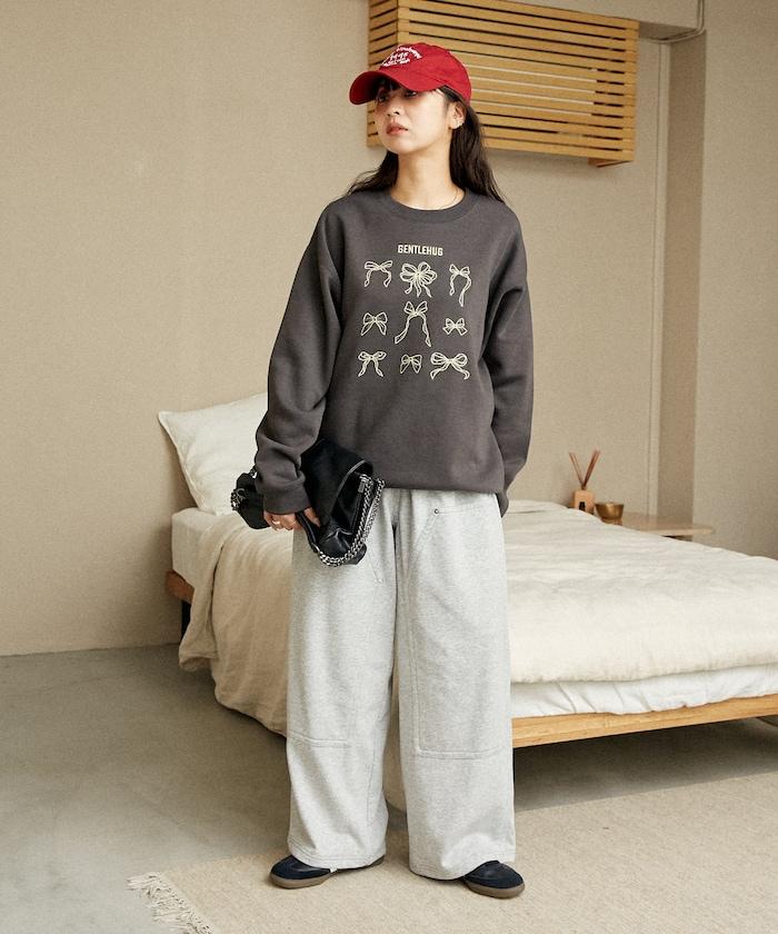 蝴蝶結刺繡圓領衛衣