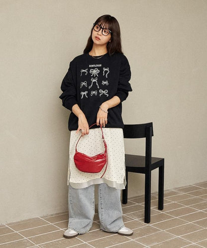 蝴蝶結刺繡圓領衛衣