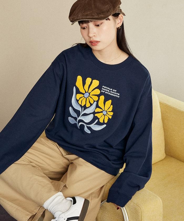 雛菊刺繡圓領衛衣