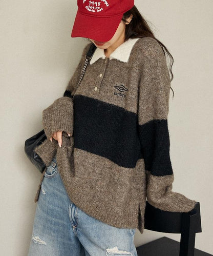 單點刺繡寬鬆橄欖球針織POLO衫