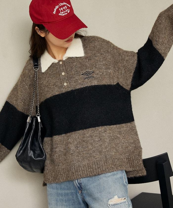 單點刺繡寬鬆橄欖球針織POLO衫