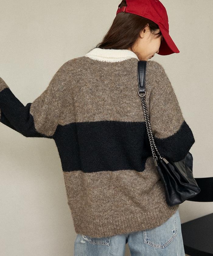 單點刺繡寬鬆橄欖球針織POLO衫