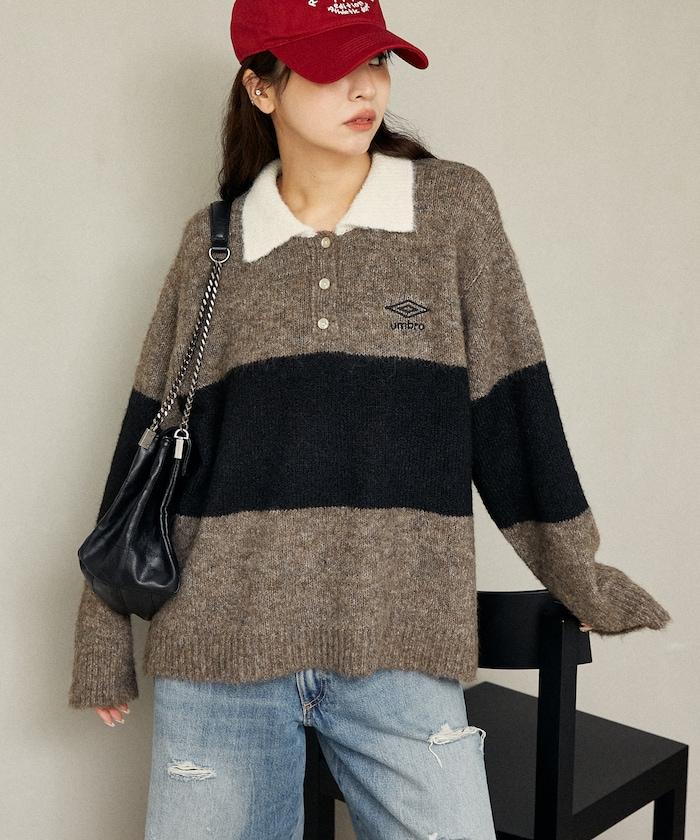 單點刺繡寬鬆橄欖球針織POLO衫