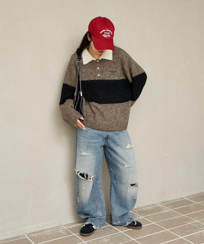 單點刺繡寬鬆橄欖球針織POLO衫