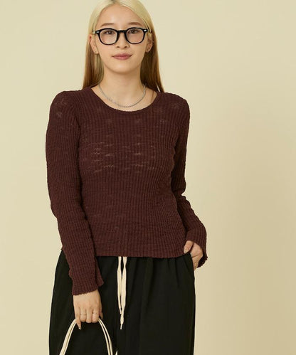 粗斜紋羅紋芭蕾領針織衫