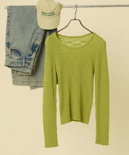 粗斜紋羅紋芭蕾領針織衫