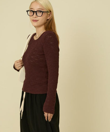 粗斜紋羅紋芭蕾領針織衫