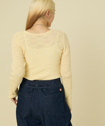 粗斜紋羅紋芭蕾領針織衫