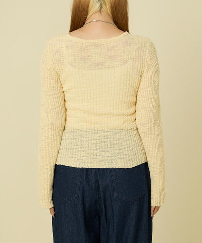 粗斜紋羅紋芭蕾領針織衫